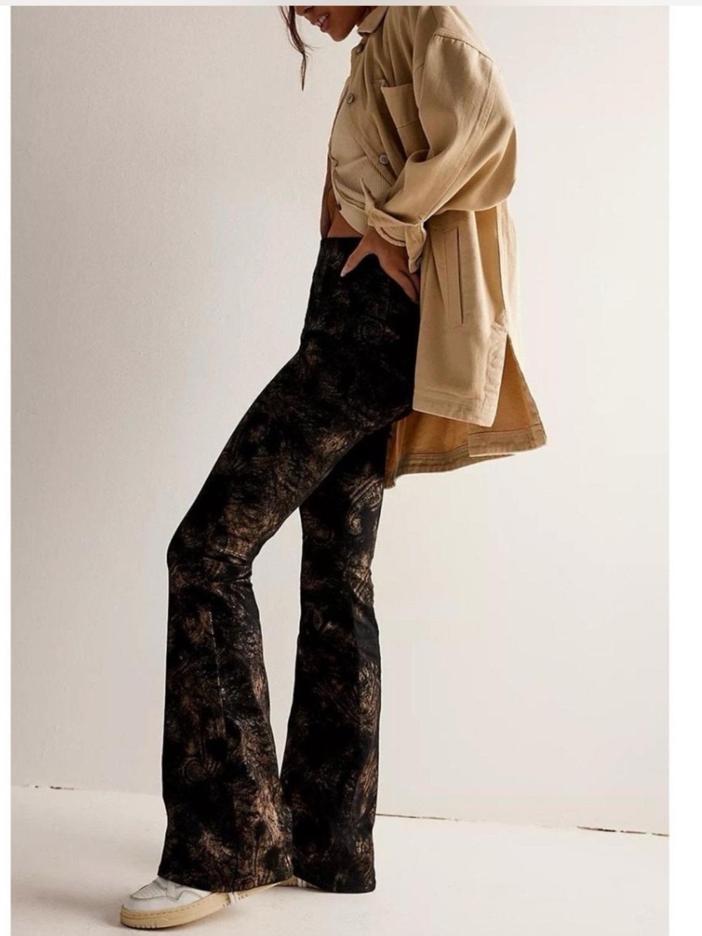 NWT Free People Jayde High Rise Metallic Flare Pants - Picture 5 of 15